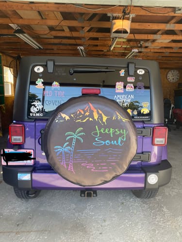 Customer photo review of Jeepsy Soul Tropical Mountains Rainbow Spare Tire Cover for Jeep