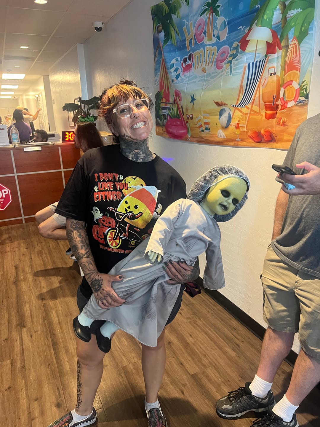 Customer photo review of I Don't Like You Either Cutie Candy Corn HalloweenT-Shirt