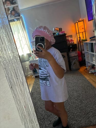 Customer photo review of Pink Silky Bonnet