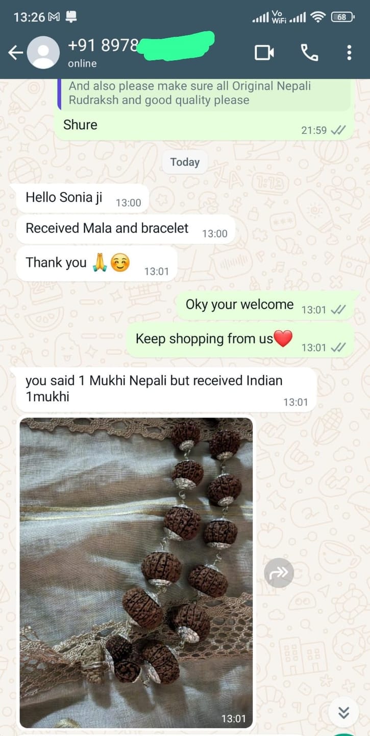 Customer photo review of Nepali Indrani Siddha Mala (Customizable)