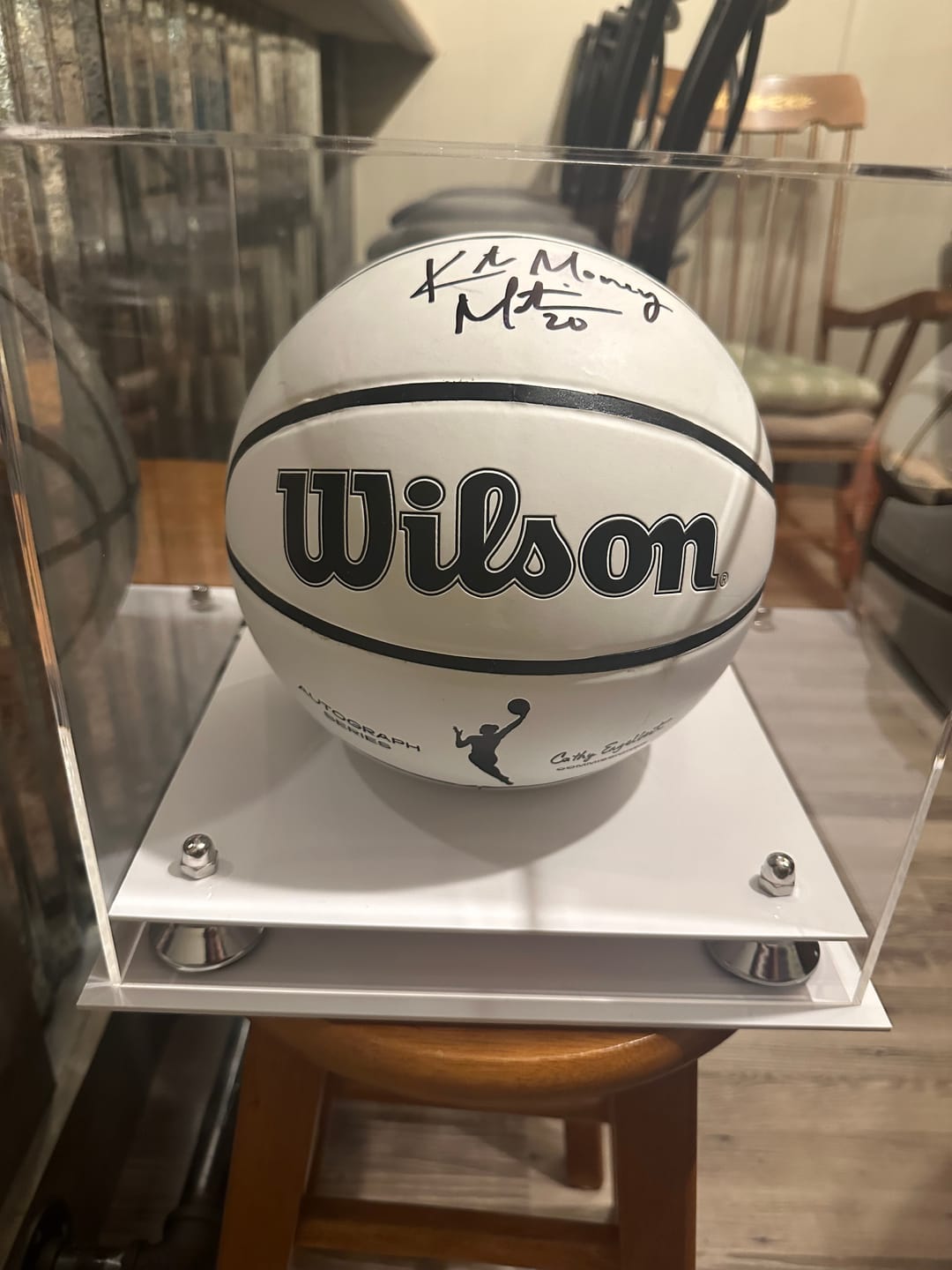 Customer photo review of Acrylic Full Size Basketball Display Case - Mirror no Wall Mounts (B01/A001)