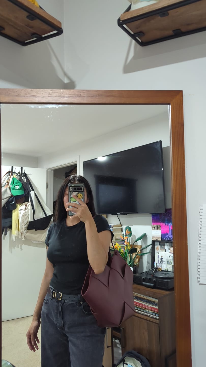 Customer photo review of Taylor Contexture Leather Bag, Plum