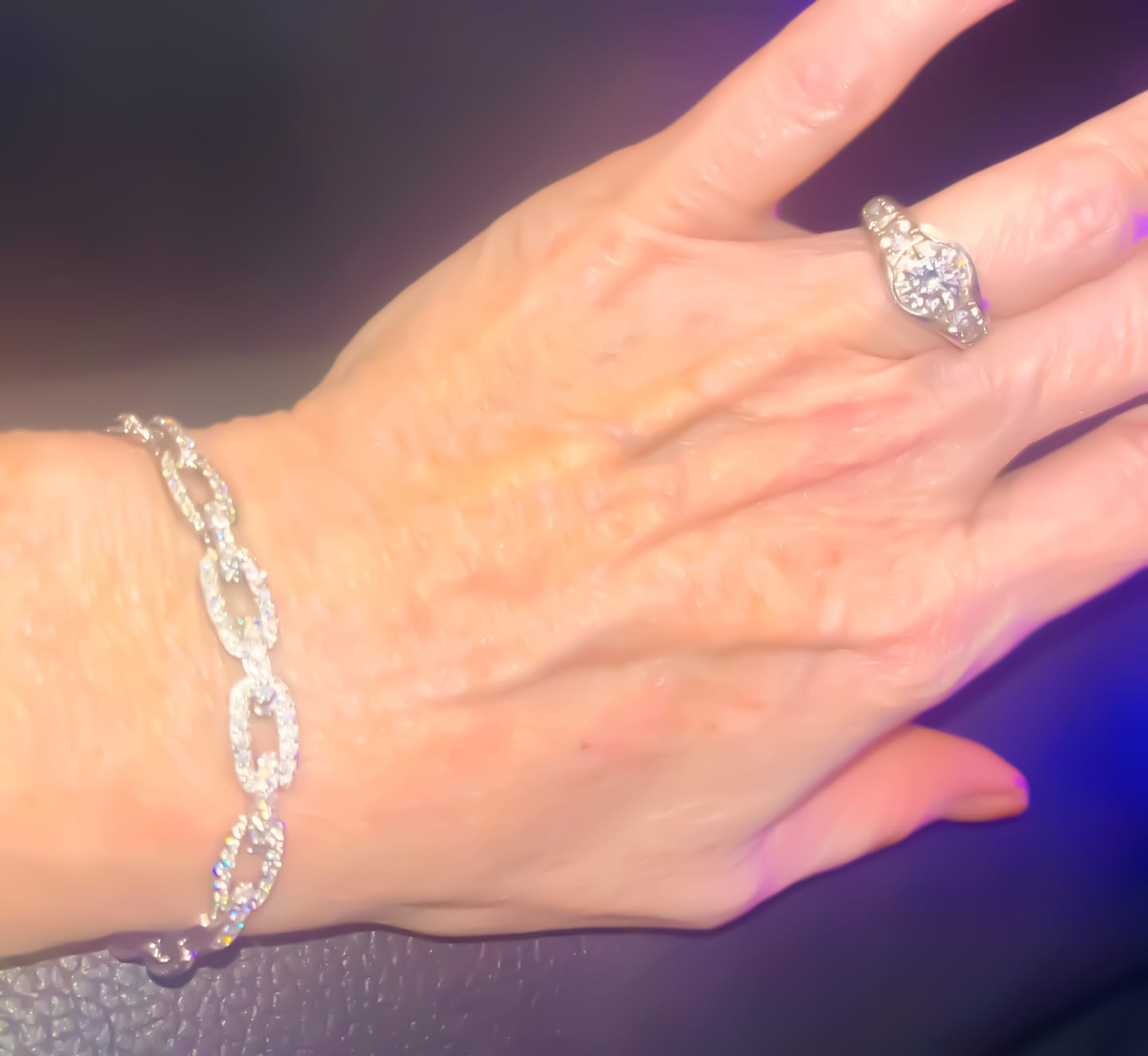 Customer photo review of Moissanite Oval Paperclip Chain Pave Bracelet In Sterling Silver
