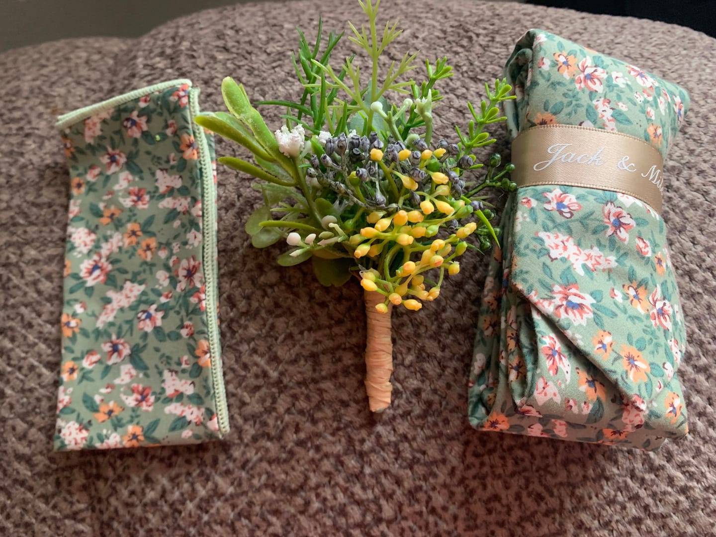 Customer photo review of Floral Sage Wedding Tie Set