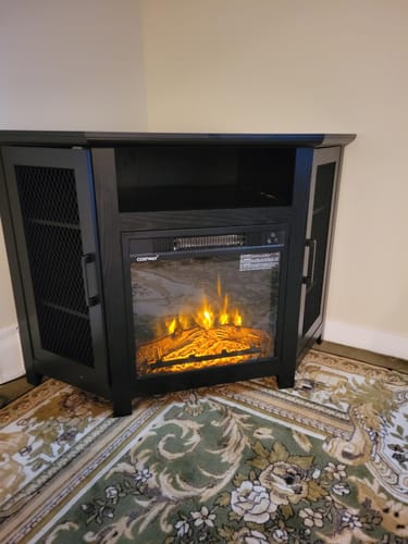 Customer photo review of Kobi Corner Fireplace TV Stand