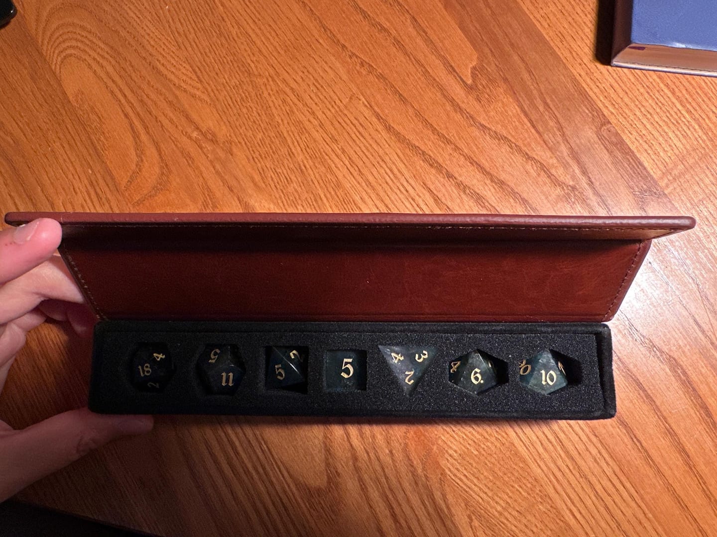 Customer photo review of Labradorite Gemstone Dice (And Box) DND Dice Set