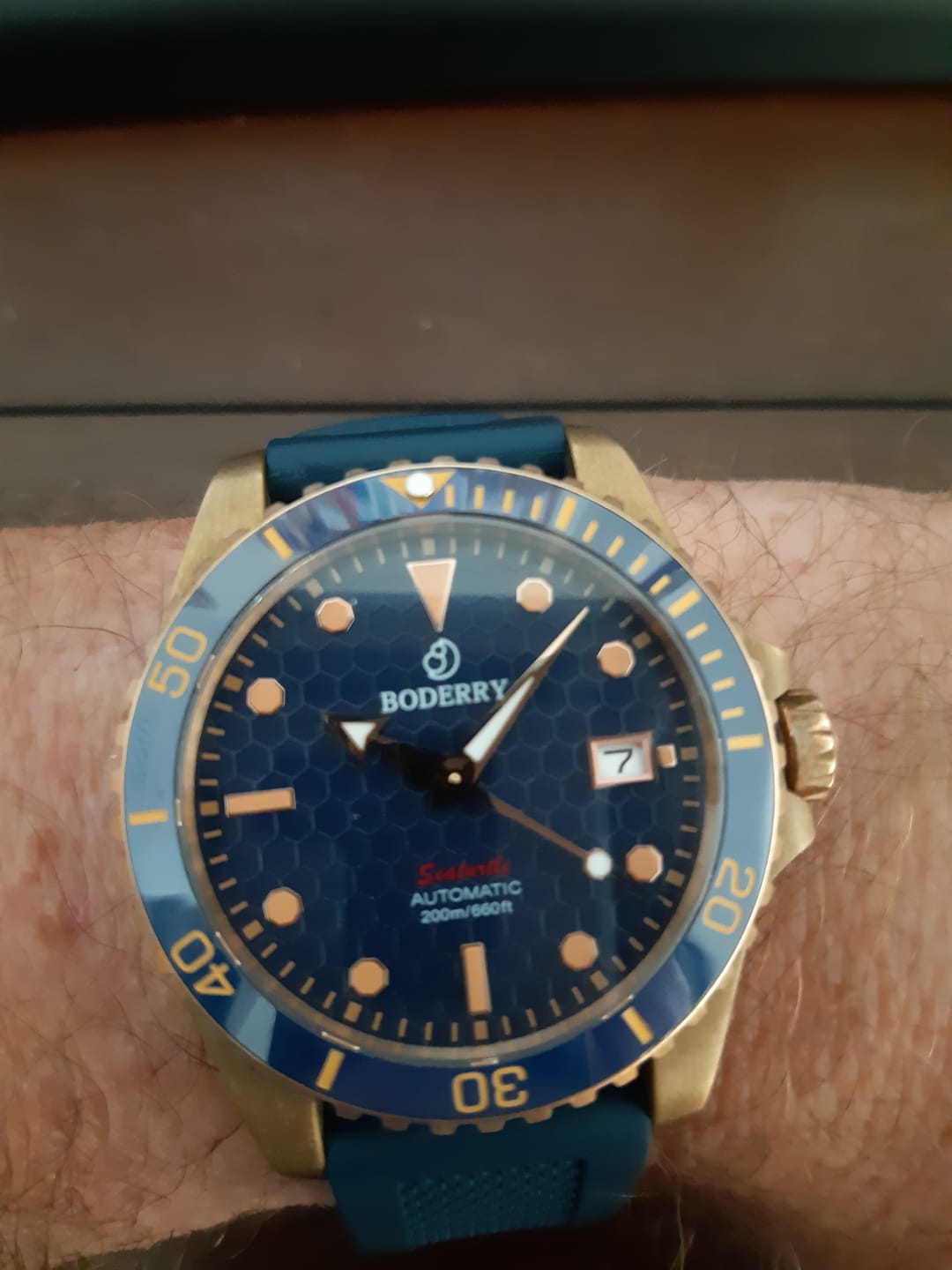 Customer photo review of SEATURTLE.OCEAN(BRONZE) - Automatic Bronze Diver Watch | Sea Blue/FKM Rubber
