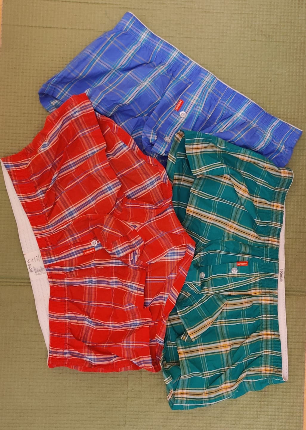 Customer photo review of Men's Classic Plaid Cotton Trunks With Button Fly
