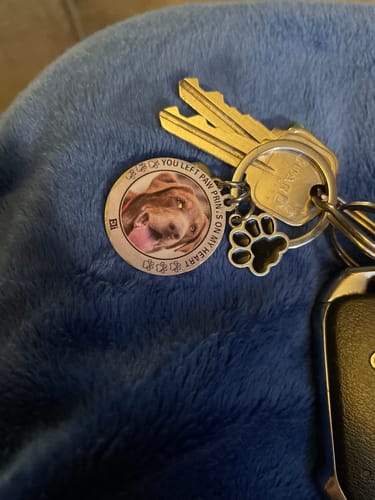 Customer photo review of Custom Personalized Photo Keychain Pet Charm Key Ornaments - Memorial Gift for Dog/Cat Lovers - You left paw prints on my heart