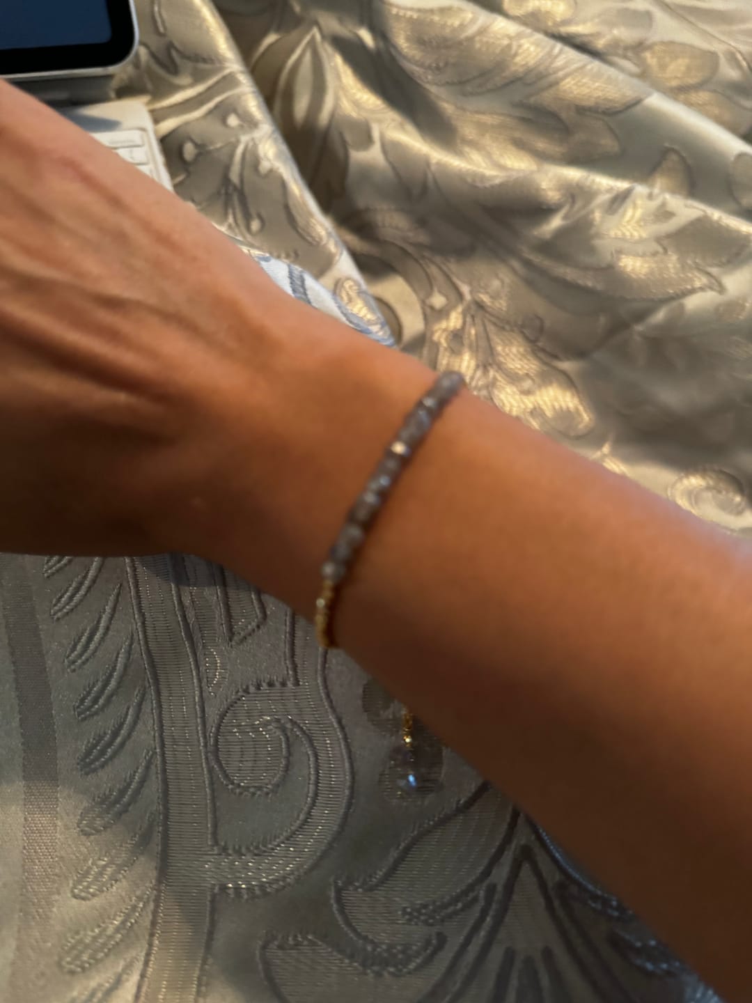 Customer photo review of Labradorite Adjustable Stacking Bracelet