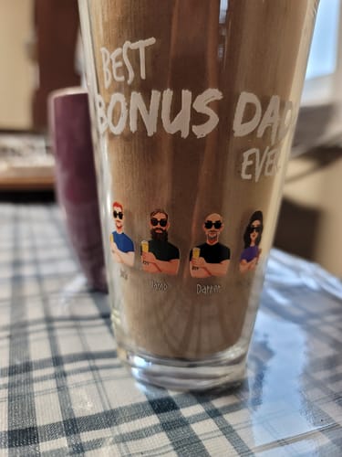Customer photo review of Father's Day Gift With Love Best Bonus Dad Ever - Personalized Beer Glass