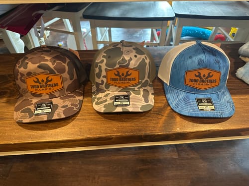 Customer photo review of Custom Leather Patch Hats Richardson CAMO Laser Engraved