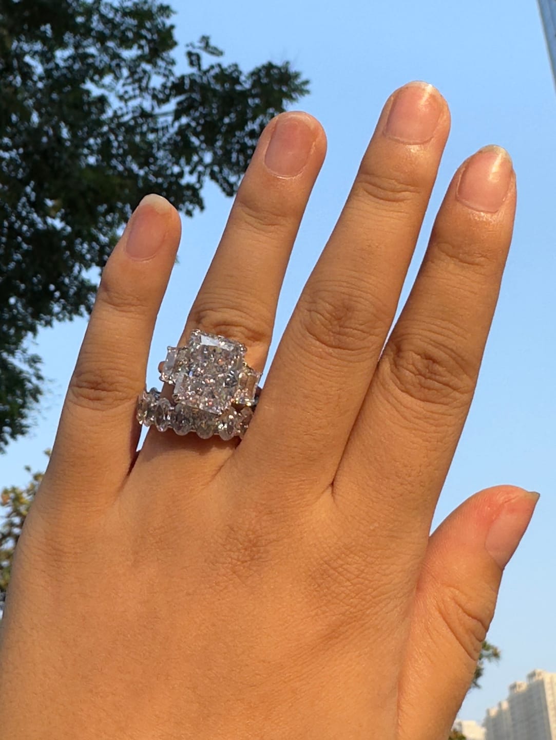 Customer photo review of S925 8 Ct Louily Luxurious Three Stone Radiant Cut Wedding Set In Sterling Silver