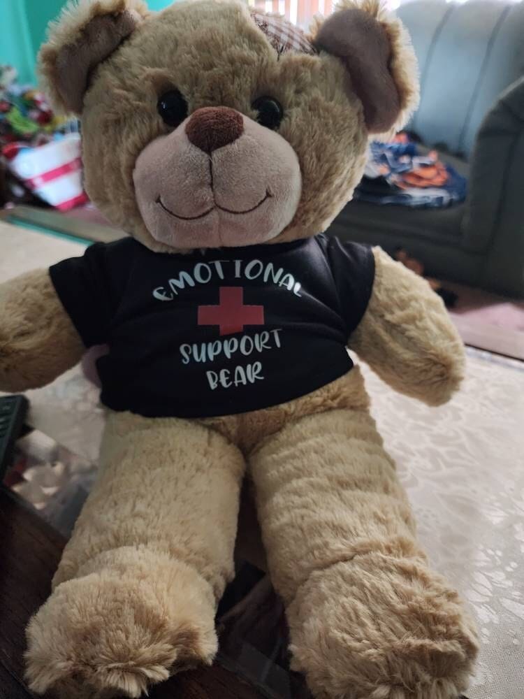 Customer photo review of EMOTIONAL SUPPORT Bear T-Shirt | Fits BAB & 14 to 16 Inch Stuffed Animals | Teddy Bear Outfit | Plushie Clothing