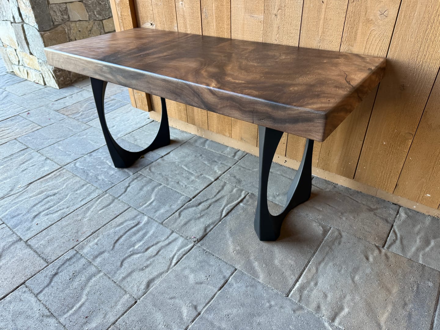 Customer photo review of Bench Legs 110 Oria 16H for Woodworking, Live Edge Tabletop