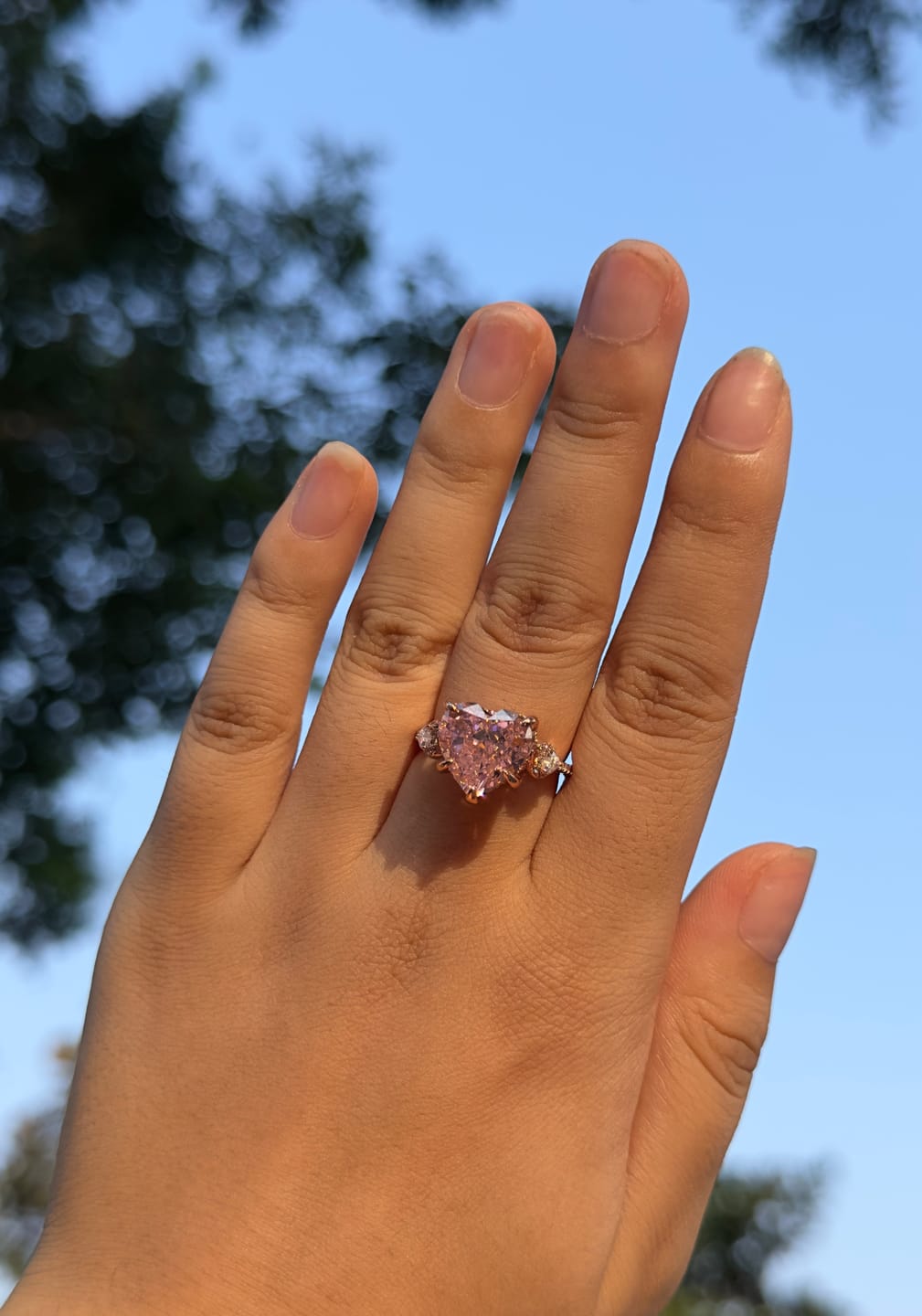 Customer photo review of S925 5.0Ct Heart Cut Royal Romantic Pink Stone Heart Cut Engagement Ring In Sterling Silver