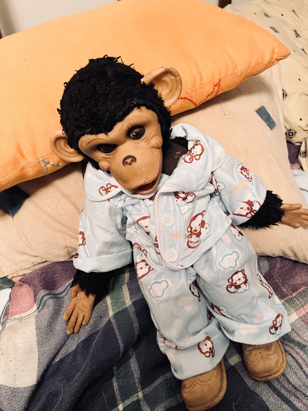 Customer photo review of MONKEY PJs with Slippers Stuffed Animal Outfit | Fits BAB & 14 to 16 Inch Plush Animals | Plushie Clothing | Stuffed Animal Accessory