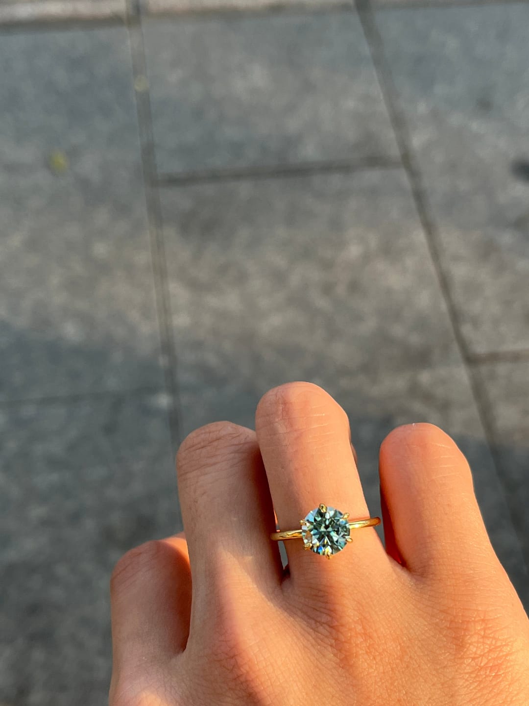 Customer photo review of S925 Moissanite Classic Round Cut Paraiba Tourmaline Engagement Ring