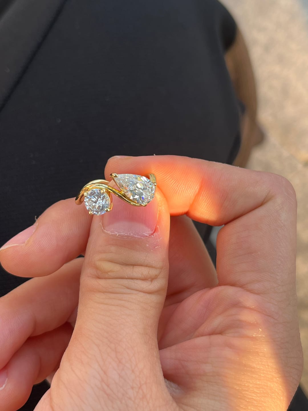 Customer photo review of Louily Unique Double Stones Design Pear & Round Cut Engagement Ring In Sterling Silver