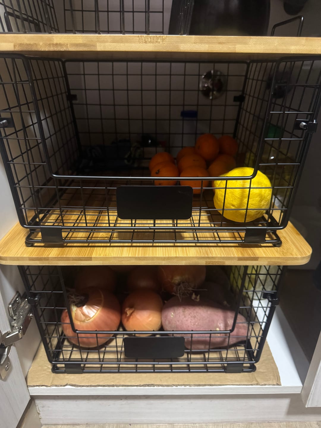 Customer photo review of Set de 2 Cestas Organizador con Tapa de Bambú Almacenamiento para Frutas y Verduras