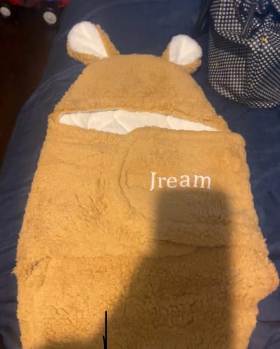 Customer photo review of Personalized Bunny Baby Swaddle
