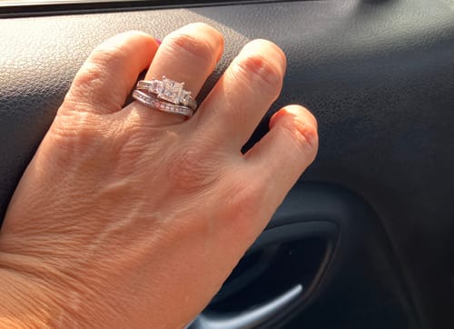 Customer photo review of 3-Stone 1.6ct Princess CZ Ring Set in Sterling Silver