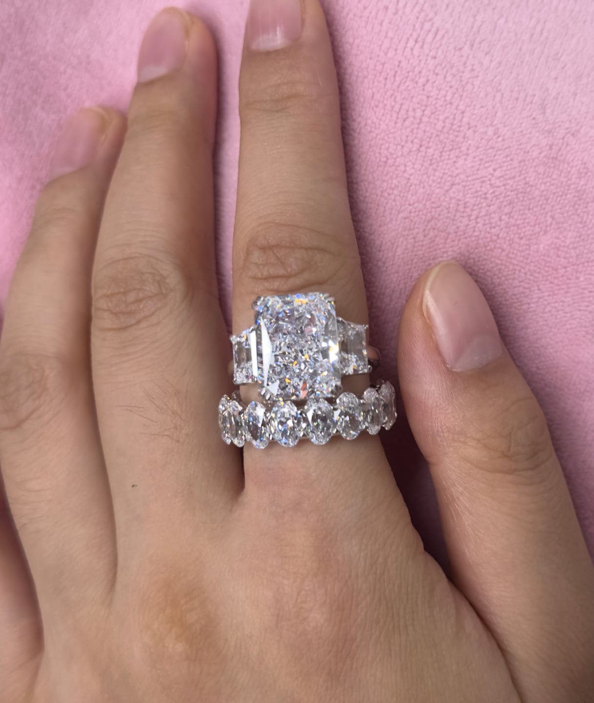 Customer photo review of S925 8 Ct Louily Luxurious Three Stone Radiant Cut Wedding Set In Sterling Silver