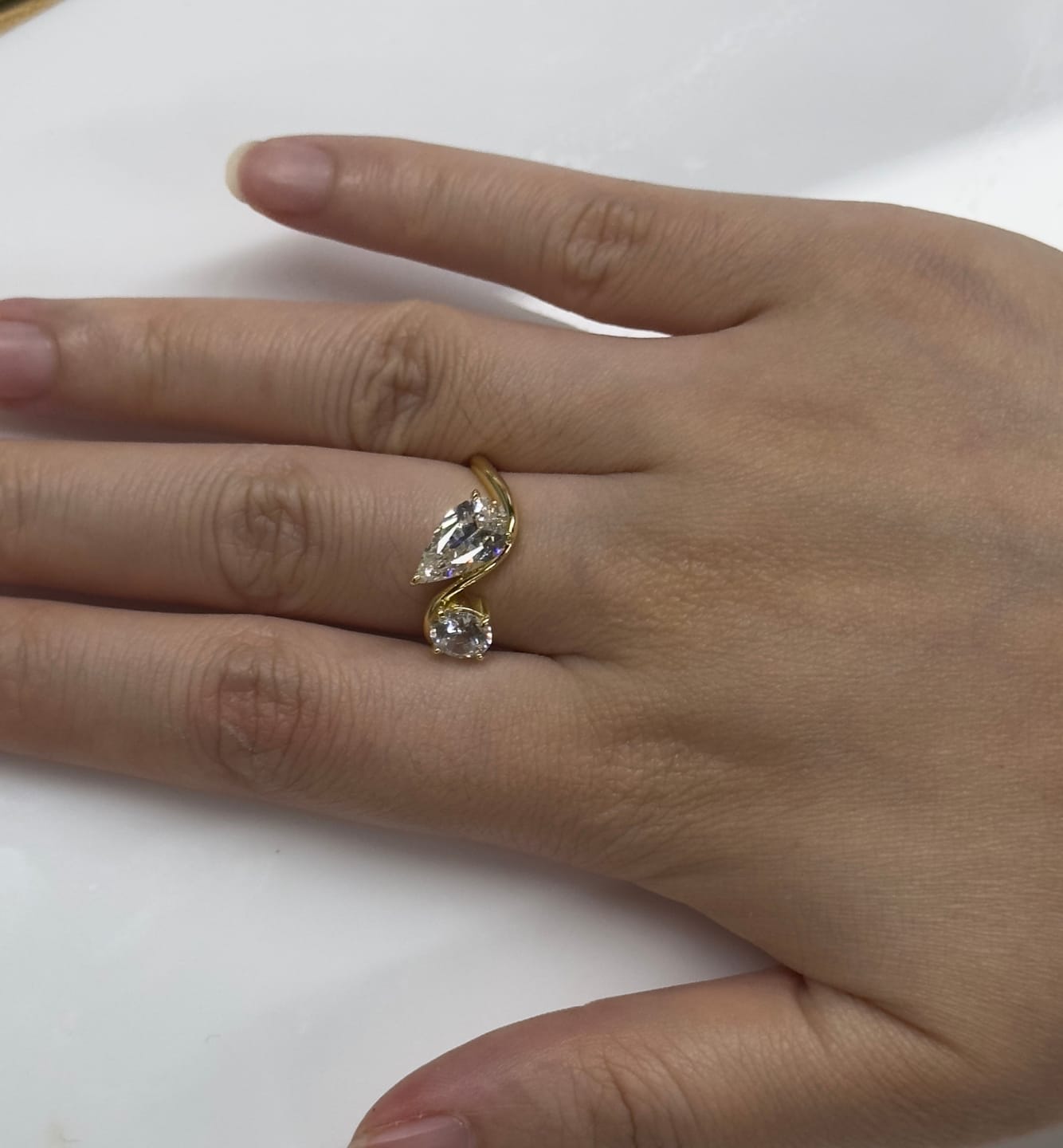 Customer photo review of Louily Unique Double Stones Design Pear & Round Cut Engagement Ring In Sterling Silver