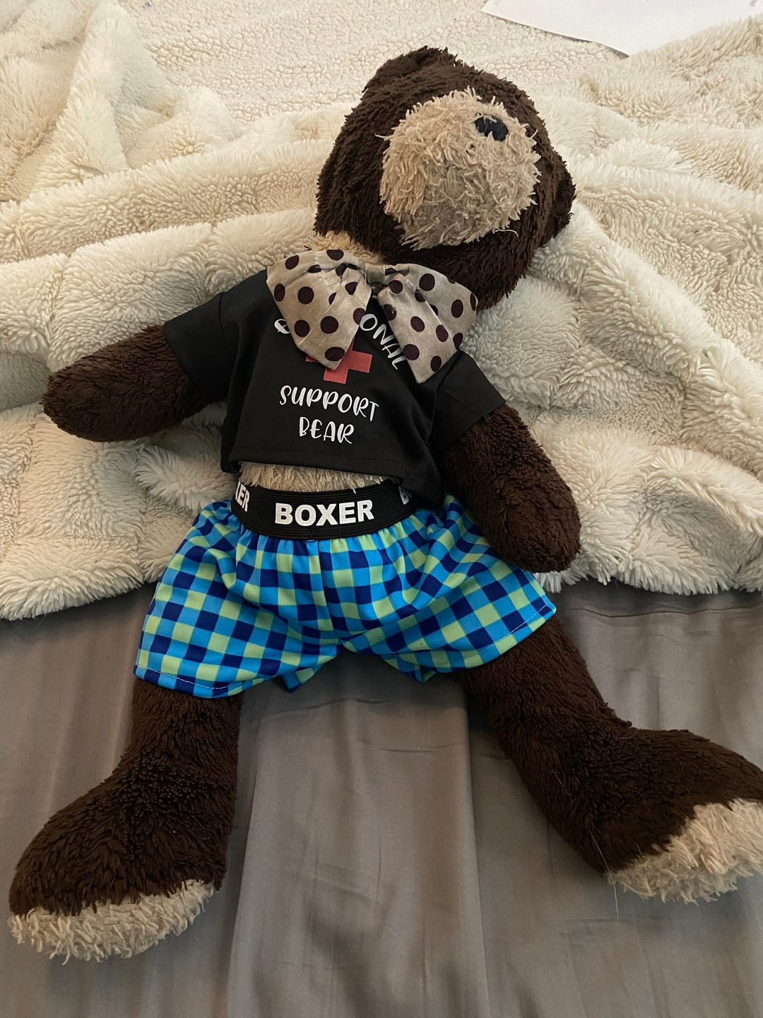 Customer photo review of EMOTIONAL SUPPORT Bear T-Shirt | Fits BAB & 14 to 16 Inch Stuffed Animals | Teddy Bear Outfit | Plushie Clothing