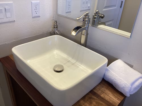 Customer photo review of Waterfall Single Hole Bathroom Faucet Brushed Nickel