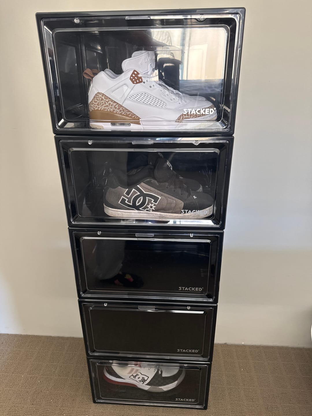 Customer photo review of Stacked Magnetic Sneaker Display Case - Buy Bulk (6pcs)