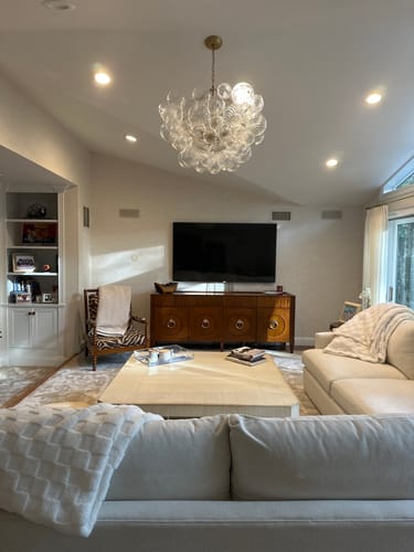 Customer photo review of Brass Cluster Ribbed Glass Globe Bubble Chandelier