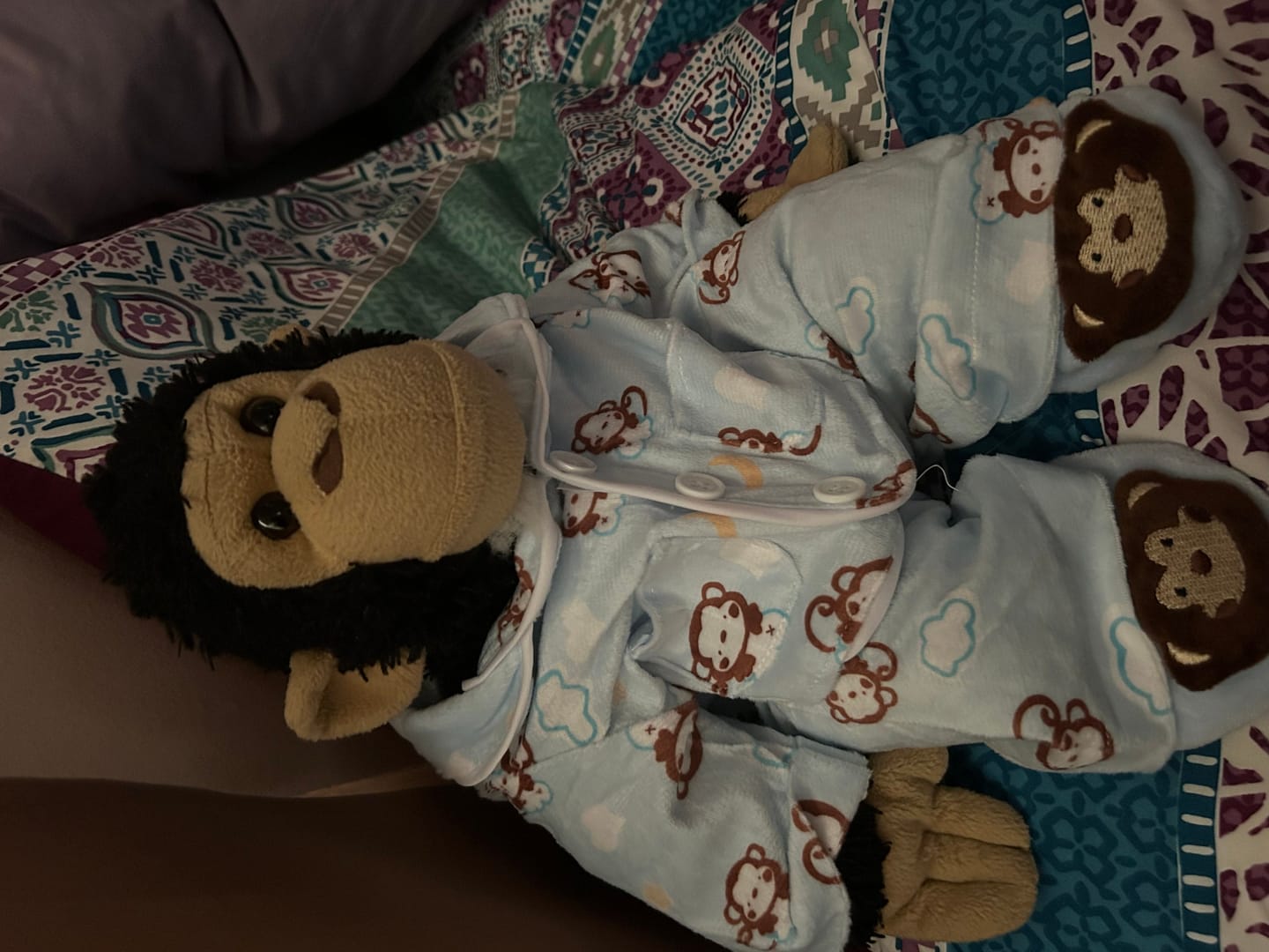 Customer photo review of MONKEY PJs with Slippers Stuffed Animal Outfit | Fits BAB & 14 to 16 Inch Plush Animals | Plushie Clothing | Stuffed Animal Accessory