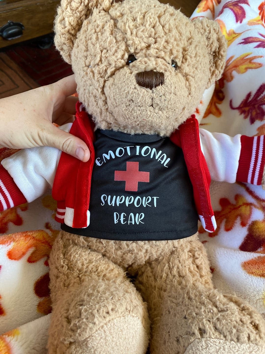 Customer photo review of EMOTIONAL SUPPORT Bear T-Shirt | Fits BAB & 14 to 16 Inch Stuffed Animals | Teddy Bear Outfit | Plushie Clothing