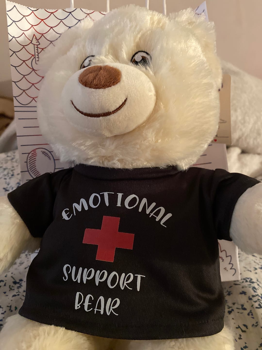 Customer photo review of EMOTIONAL SUPPORT Bear T-Shirt | Fits BAB & 14 to 16 Inch Stuffed Animals | Teddy Bear Outfit | Plushie Clothing