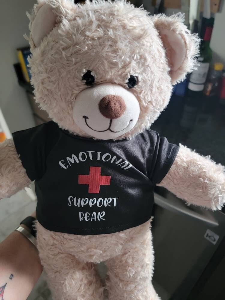 Customer photo review of EMOTIONAL SUPPORT Bear T-Shirt | Fits BAB & 14 to 16 Inch Stuffed Animals | Teddy Bear Outfit | Plushie Clothing