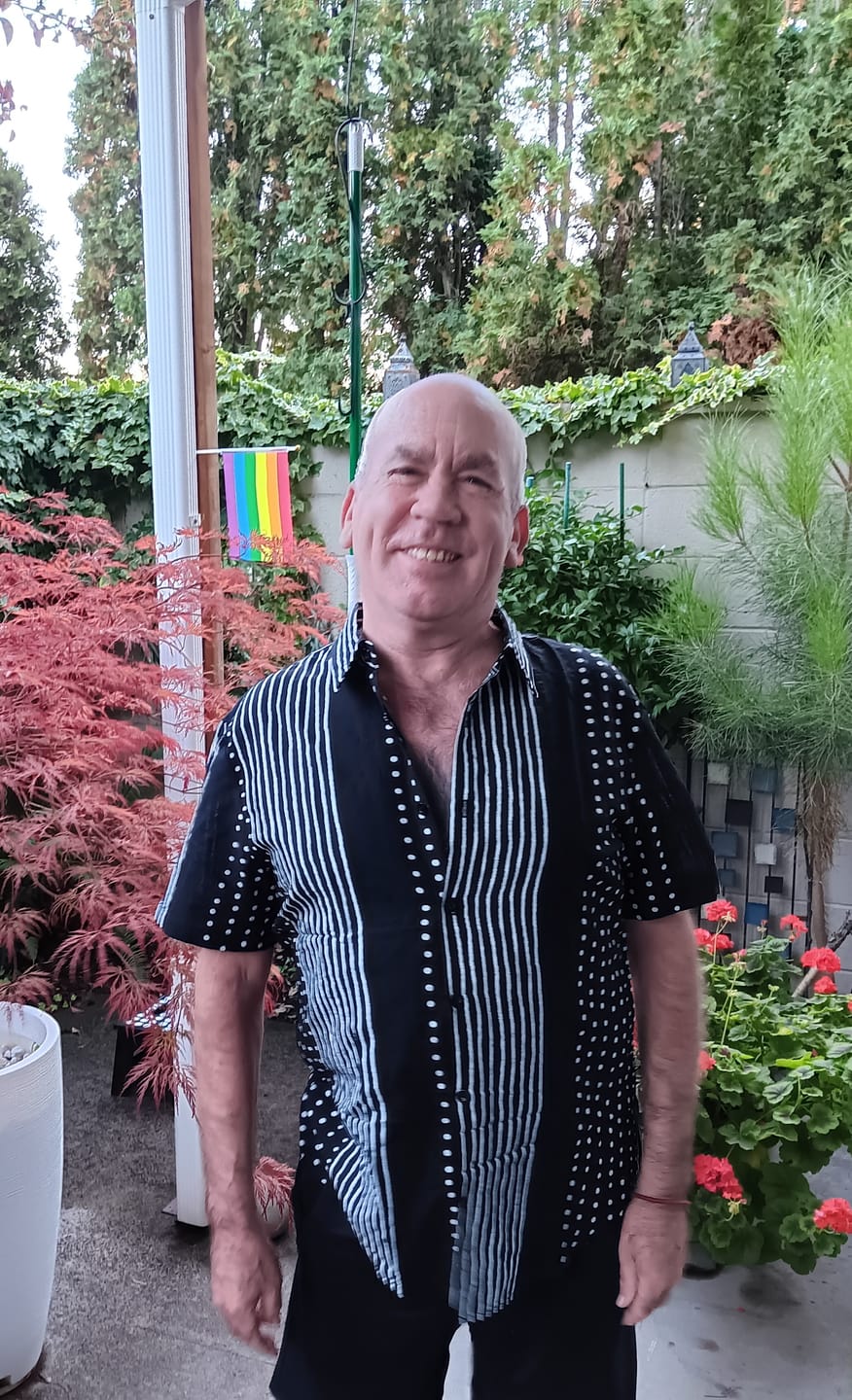 Customer photo review of Men's Retro Black Striped and Polka Dot Button Up Short Sleeve Shirt