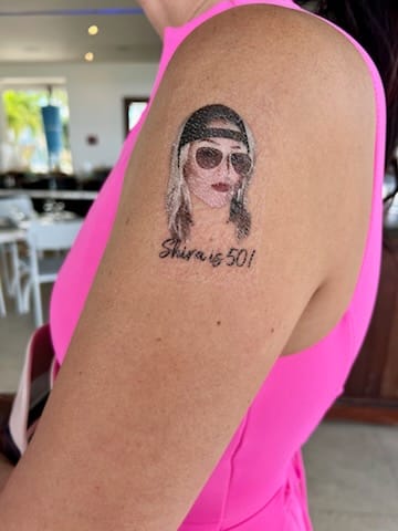 Customer photo review of Face Cut-Out Photo with Text Temporary Tattoo