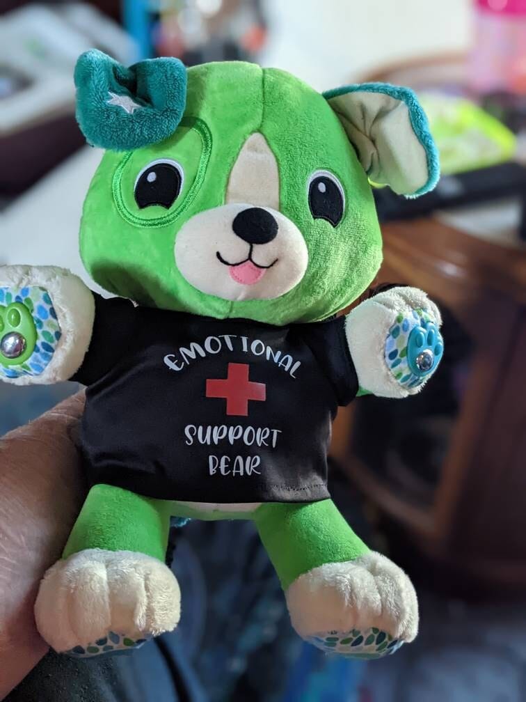 Customer photo review of EMOTIONAL SUPPORT Bear T-Shirt | Fits BAB & 14 to 16 Inch Stuffed Animals | Teddy Bear Outfit | Plushie Clothing
