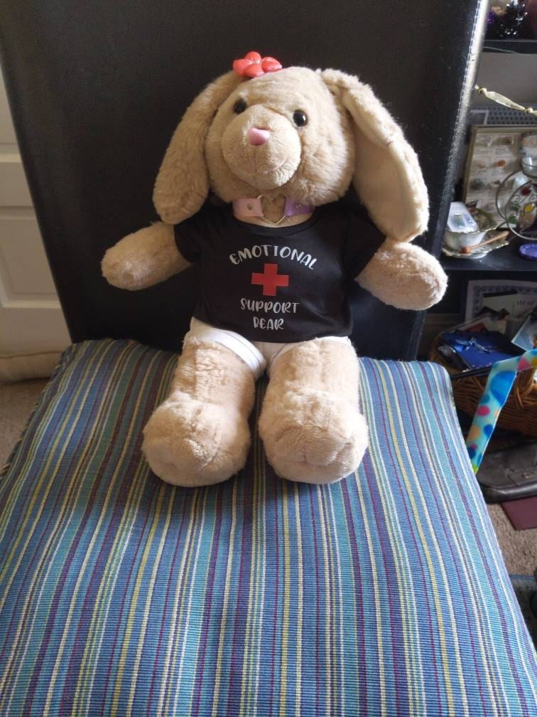 Customer photo review of EMOTIONAL SUPPORT Bear T-Shirt | Fits BAB & 14 to 16 Inch Stuffed Animals | Teddy Bear Outfit | Plushie Clothing