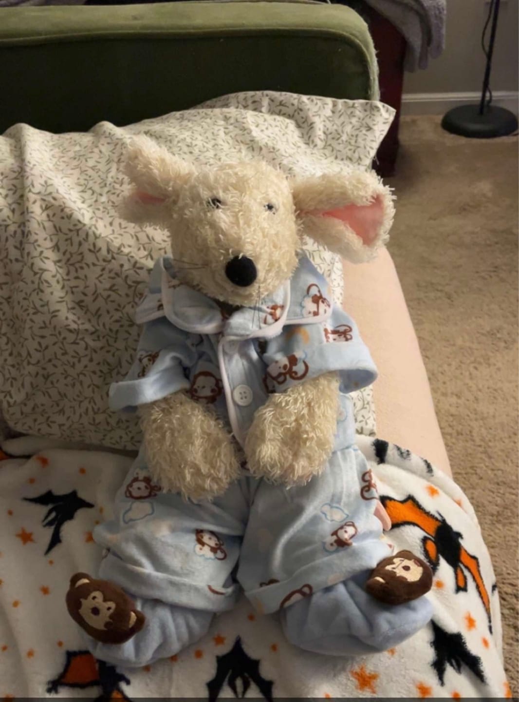 Customer photo review of MONKEY PJs with Slippers Stuffed Animal Outfit | Fits BAB & 14 to 16 Inch Plush Animals | Plushie Clothing | Stuffed Animal Accessory