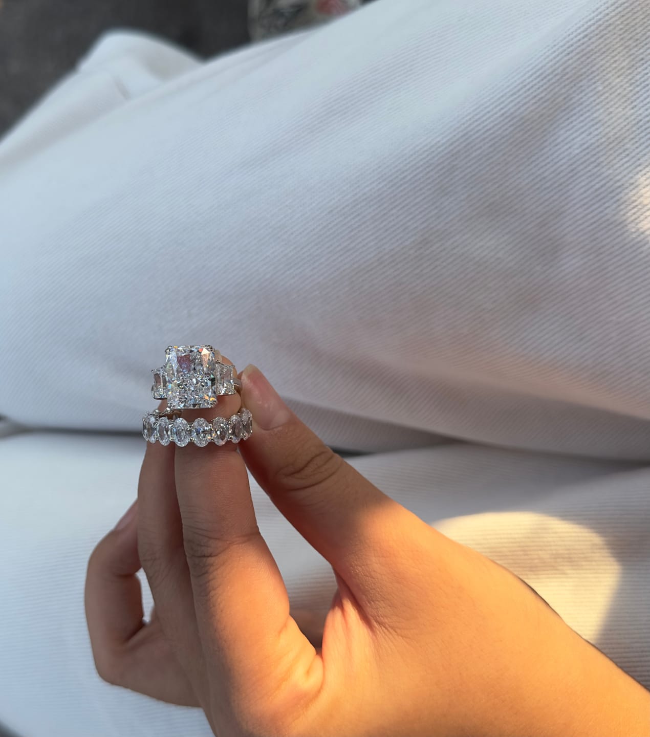 Customer photo review of S925 8 Ct Louily Luxurious Three Stone Radiant Cut Wedding Set In Sterling Silver