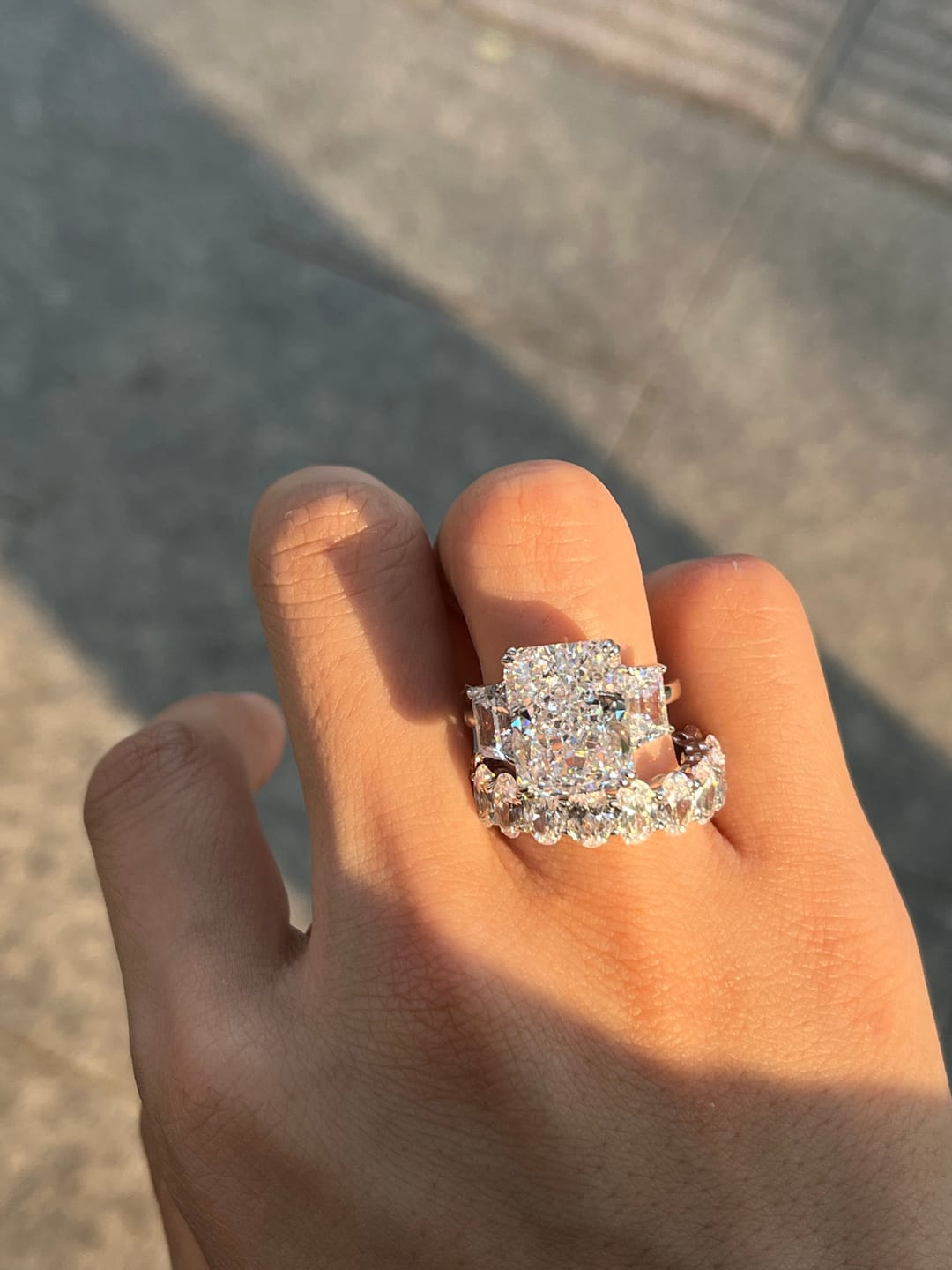 Customer photo review of S925 8 Ct Louily Luxurious Three Stone Radiant Cut Wedding Set In Sterling Silver