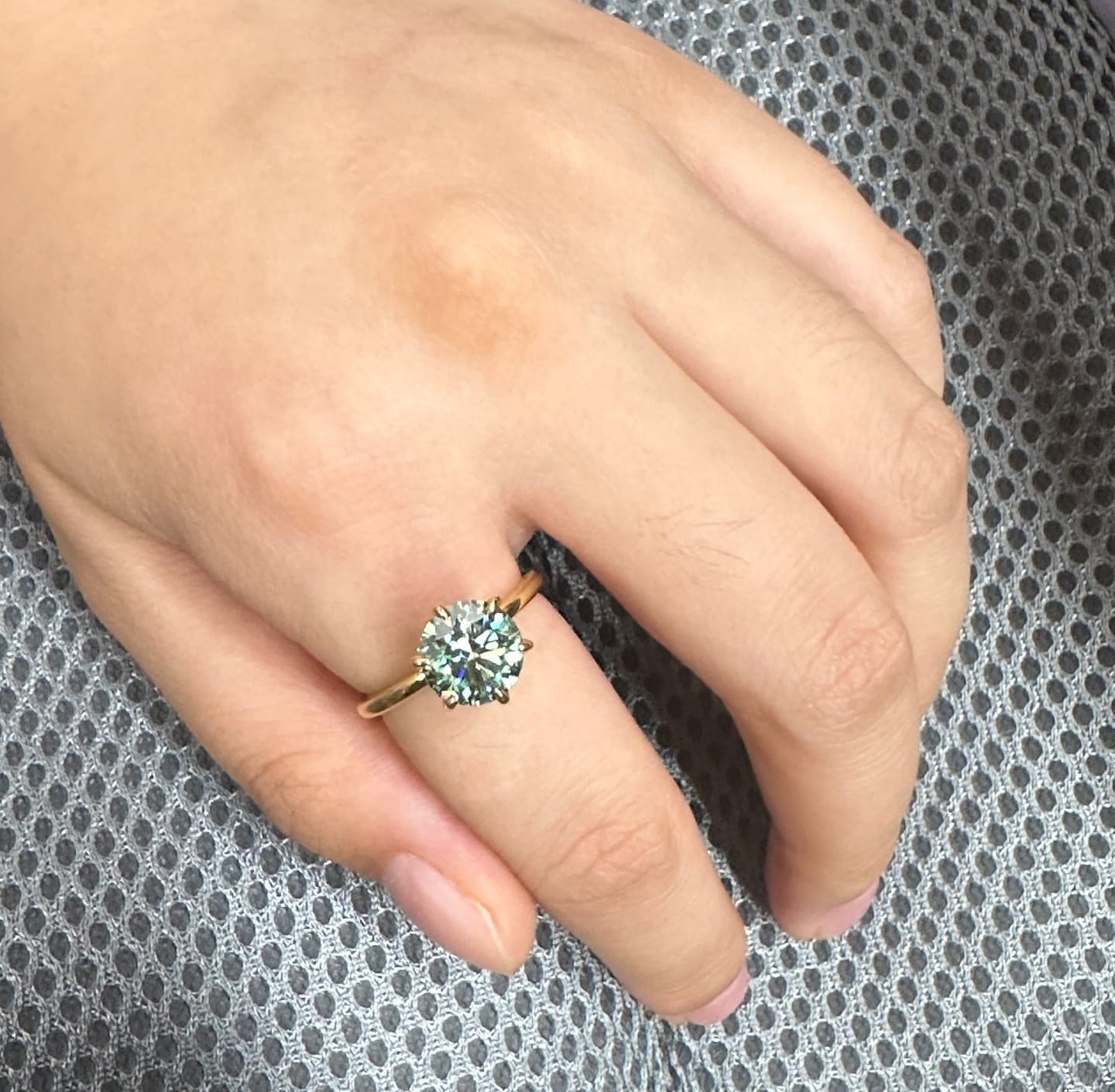 Customer photo review of S925 Moissanite Classic Round Cut Paraiba Tourmaline Engagement Ring