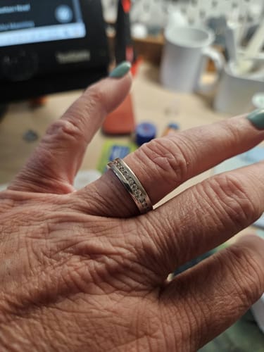 Customer photo review of Channel Set Moissanite Eternity Wedding Band