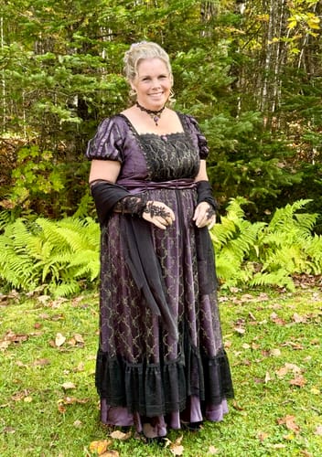 Customer photo review of Regency Era Dark Purple Black Lace Ball Gown Gothic- Bridgerton Regency Dress - Plus Size