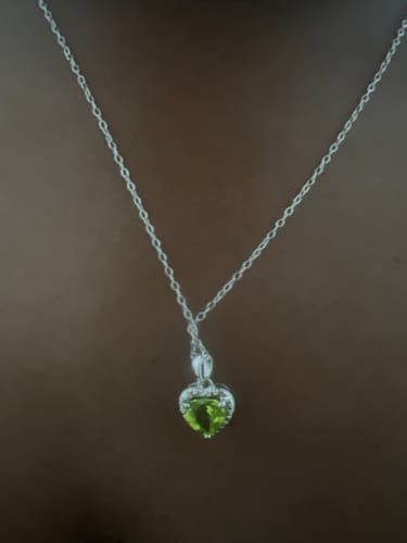 Customer photo review of 1 1/3ct Peridot Heart Halo Pendant in Sterling Silver
