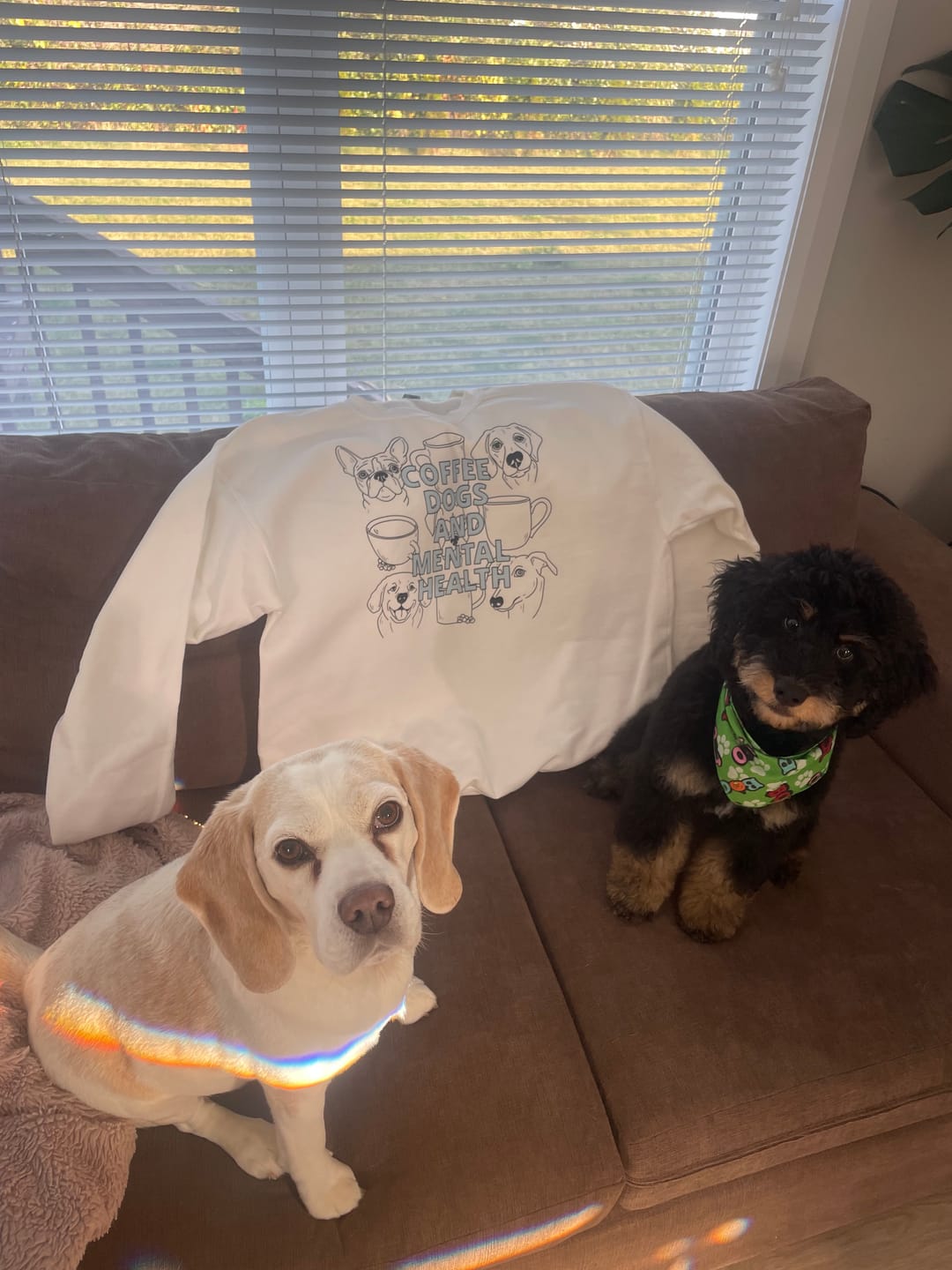 Customer photo review of Coffee Dogs and Mental Health Sketched Sweatshirt