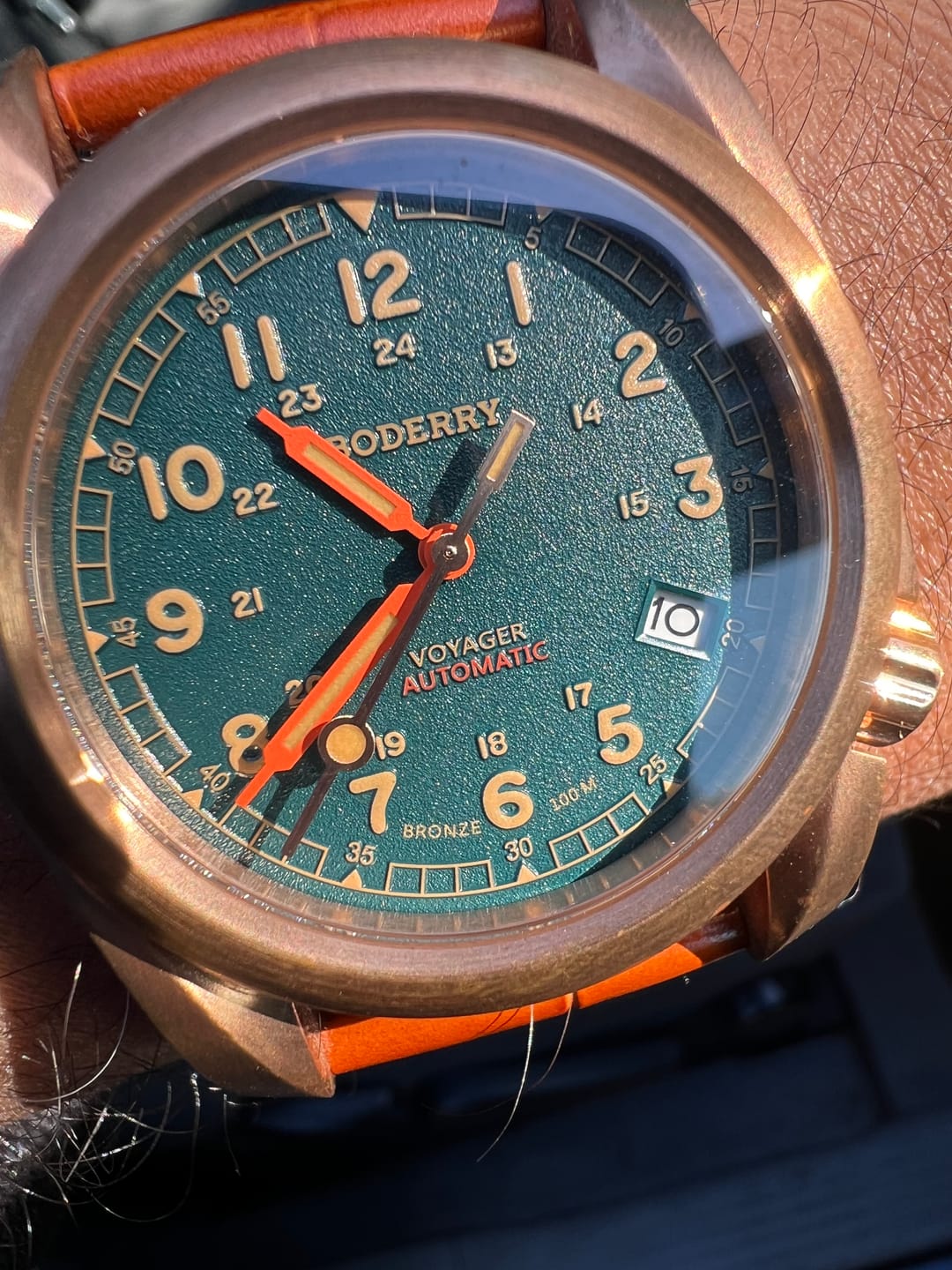 Customer photo review of VOYAGER - 100M Waterproof Bronze Automatic Field Watch | Sandstone Green