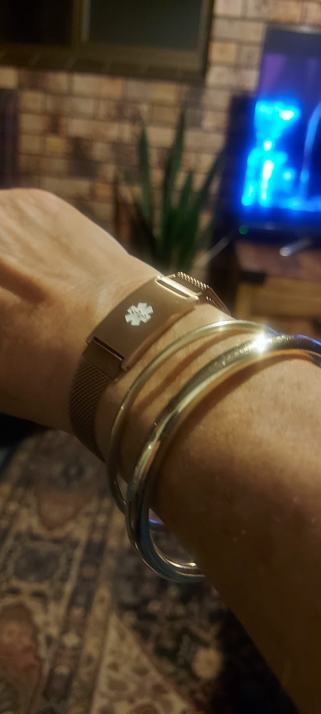 Customer photo review of Roxie Medical Alert Bracelet with Magnetic Closure – Rose Gold